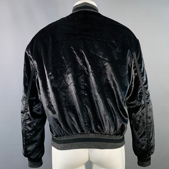 HAIDER ACKERMANN Size M Black Velvet Viscose Blend Zip Up Bomber Jacket - Picture 3 of 6